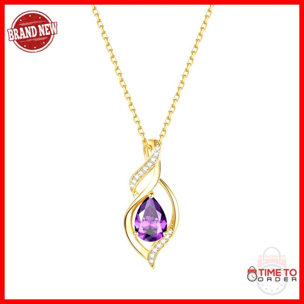 Sterling Silver Amethyst Teardrop Pendant Necklace 16+2 Inch